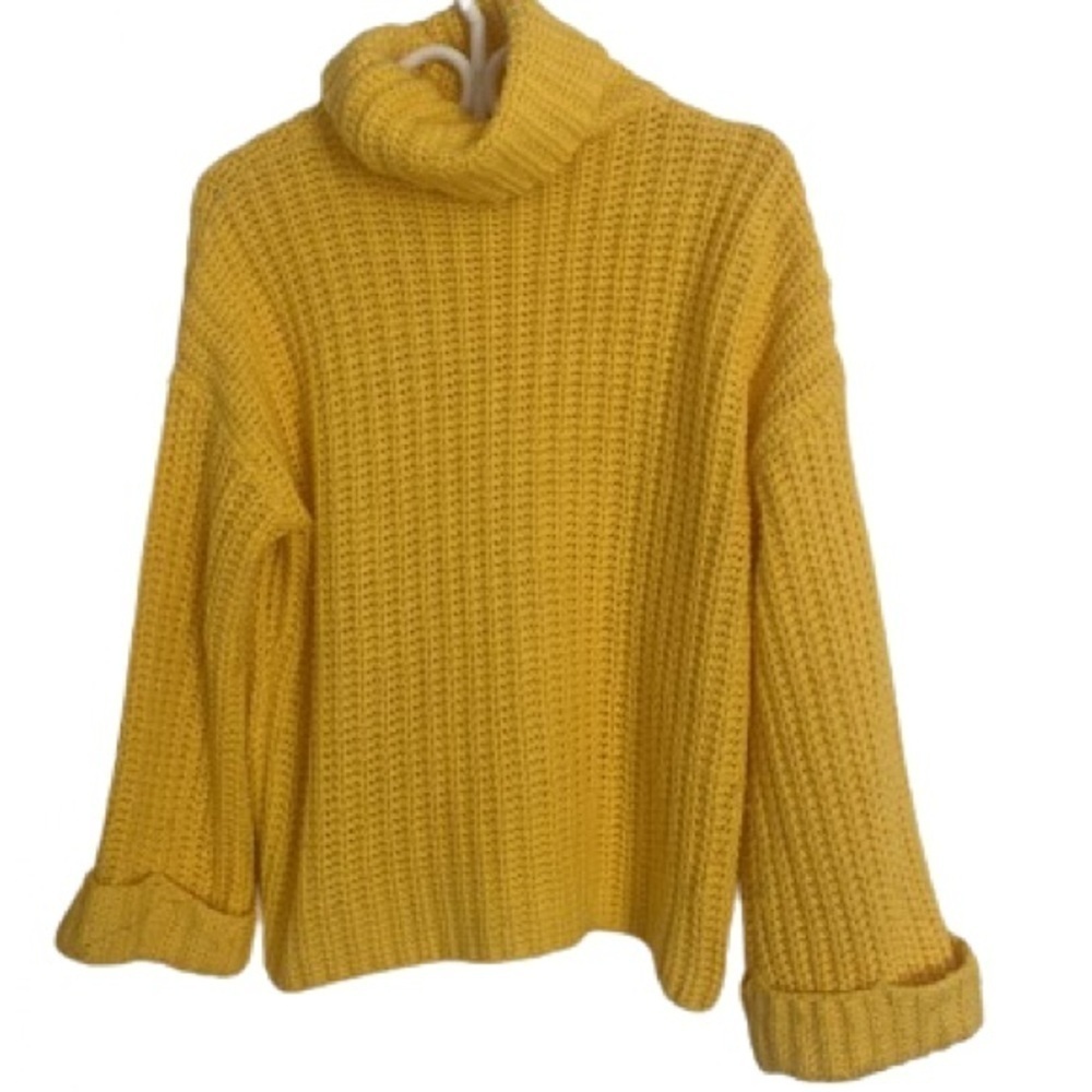 W525 AMERICA LONG Sleeved Ribbed bright Marigold yellow turtle neck baggy sweate